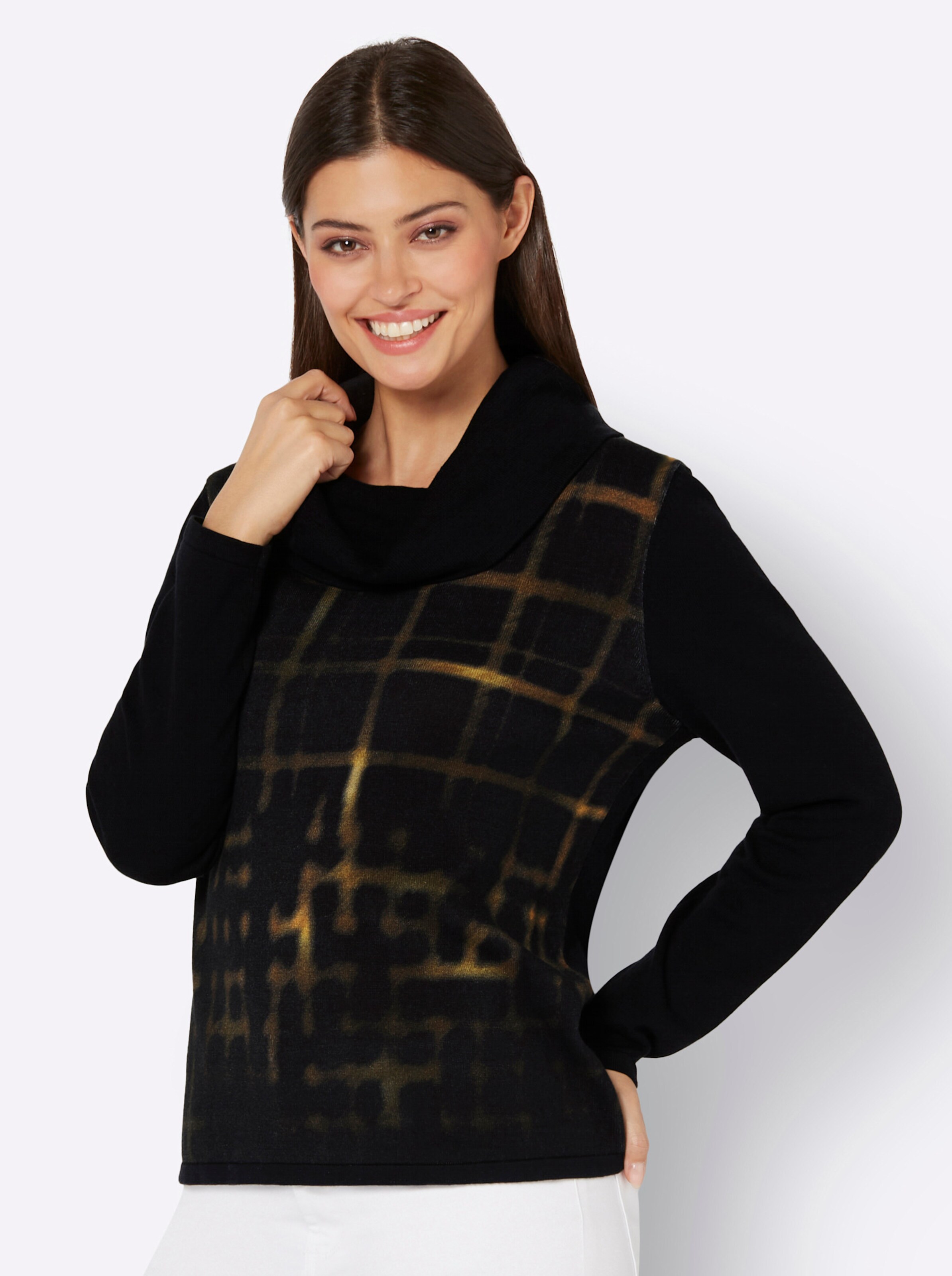 Druck-Pullover in schwarz-braun-bedruckt