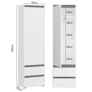 Garderobenschrank Torino 54 x 190 cm weiß/grau