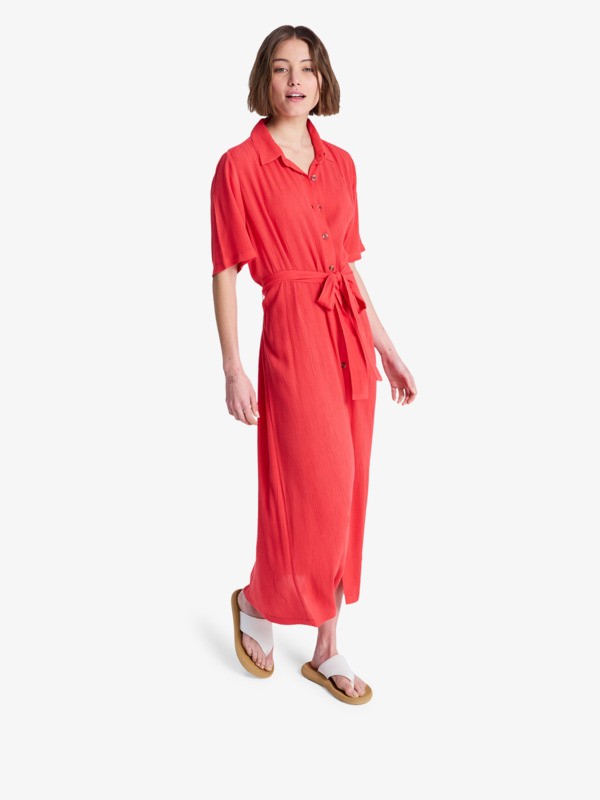 Island Escape Solid Robe chemise Rouge Femme