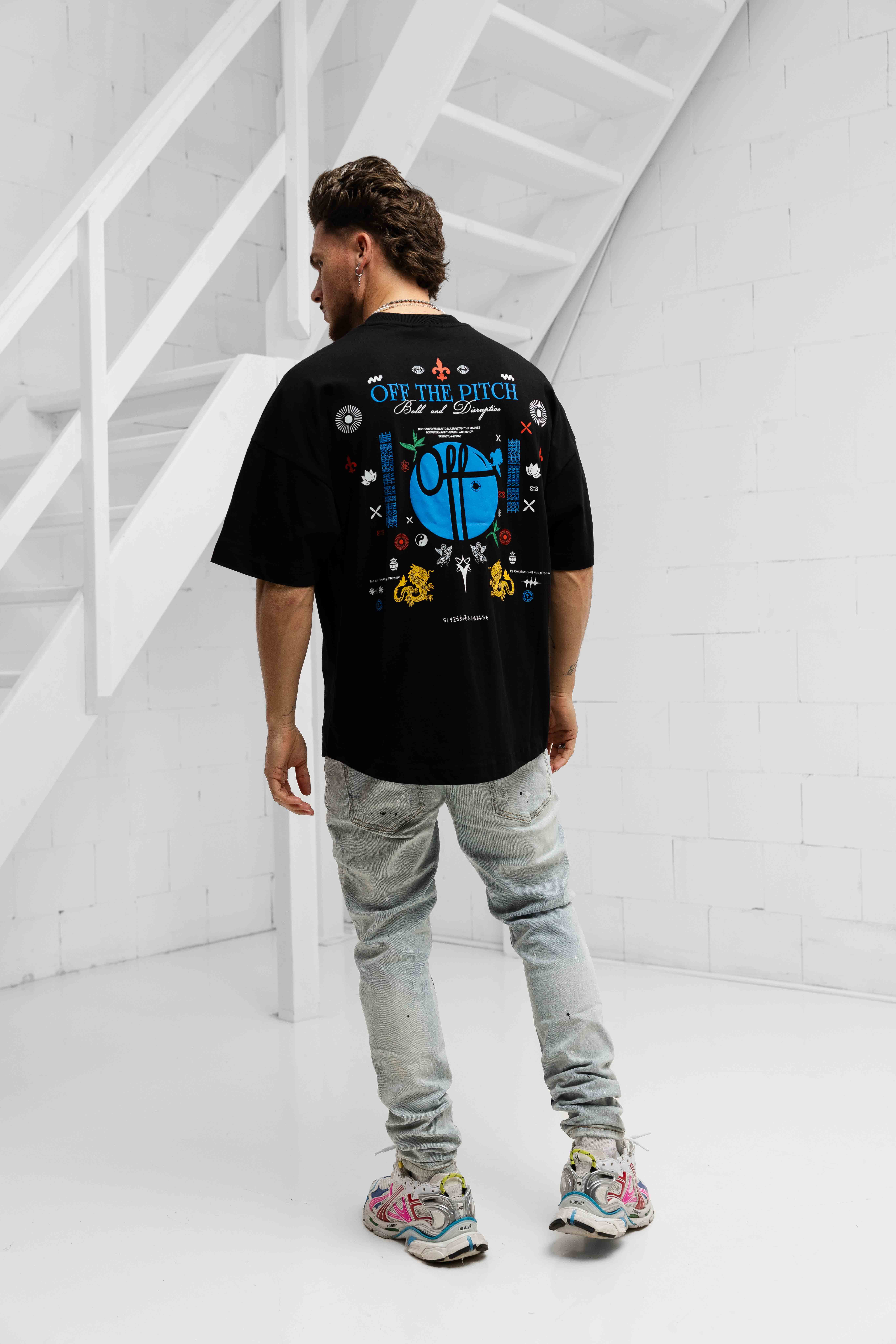 Off The Pitch Global Oversized T-Shirt Heren Zwart