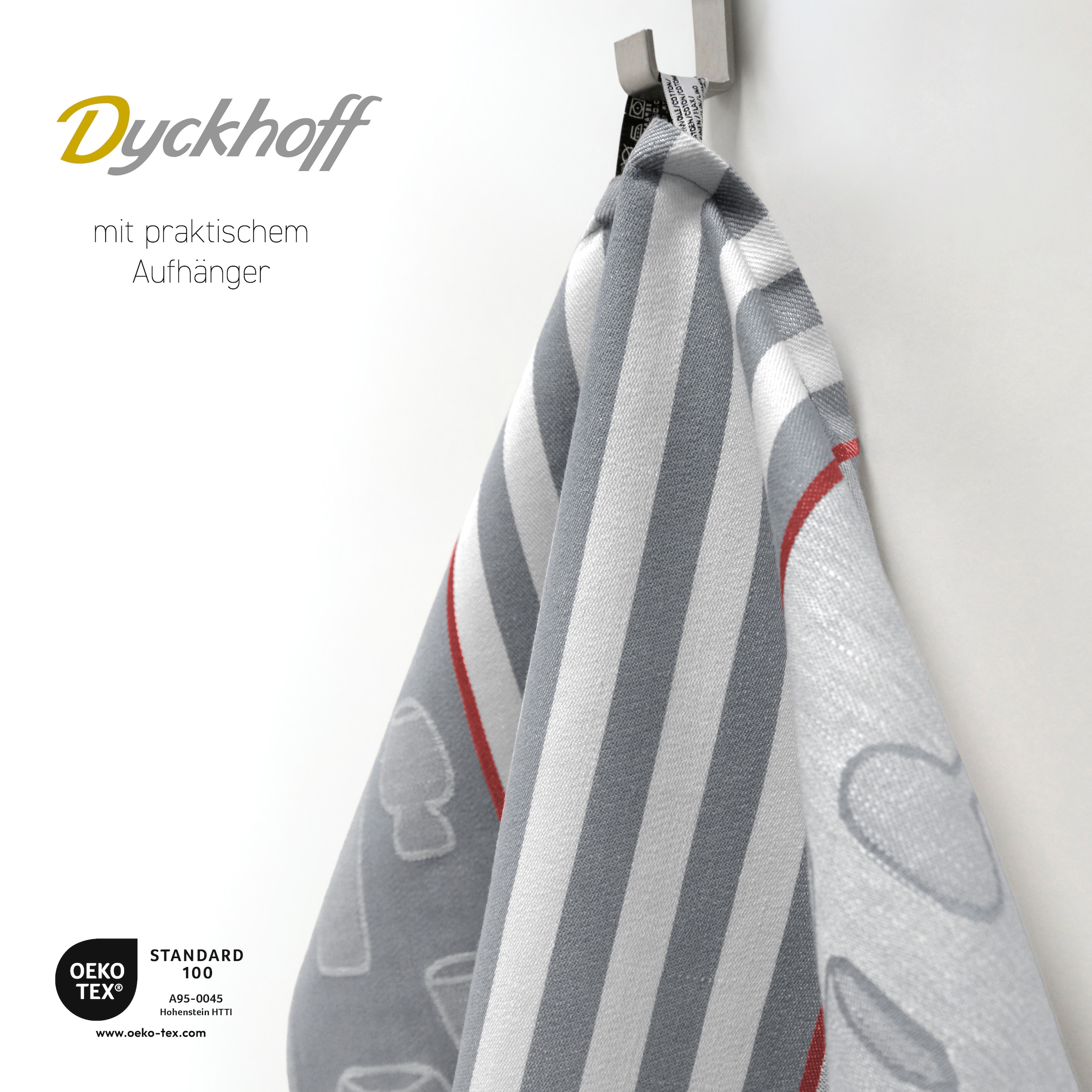 Dyckhoff Geschirrtuch »Gläser / Halbleinen« mit Gläser & Streifen Motiv, Masse je Tuch ca. 50x70 cm