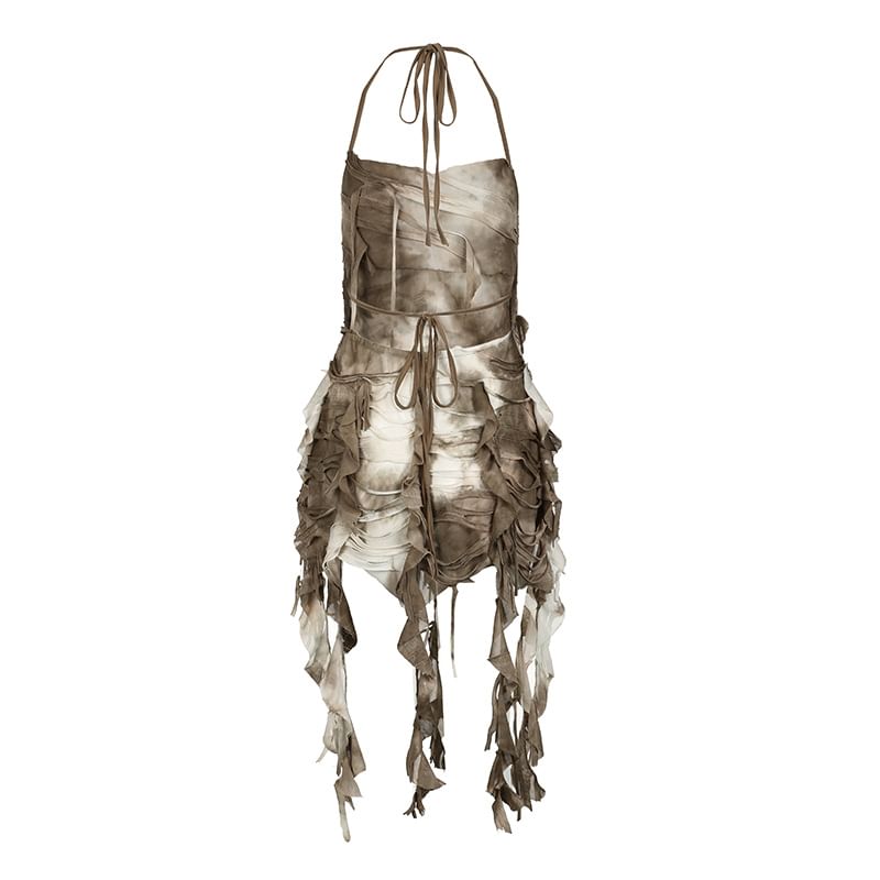 Trisica - Halter coltrui met tie-dye, distressed open rug en slim-fit camisole top