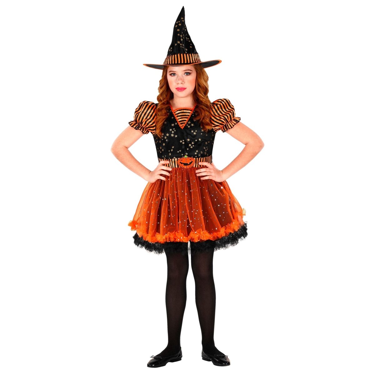 Halloween Jurk Zwart Oranje Meisje Heks