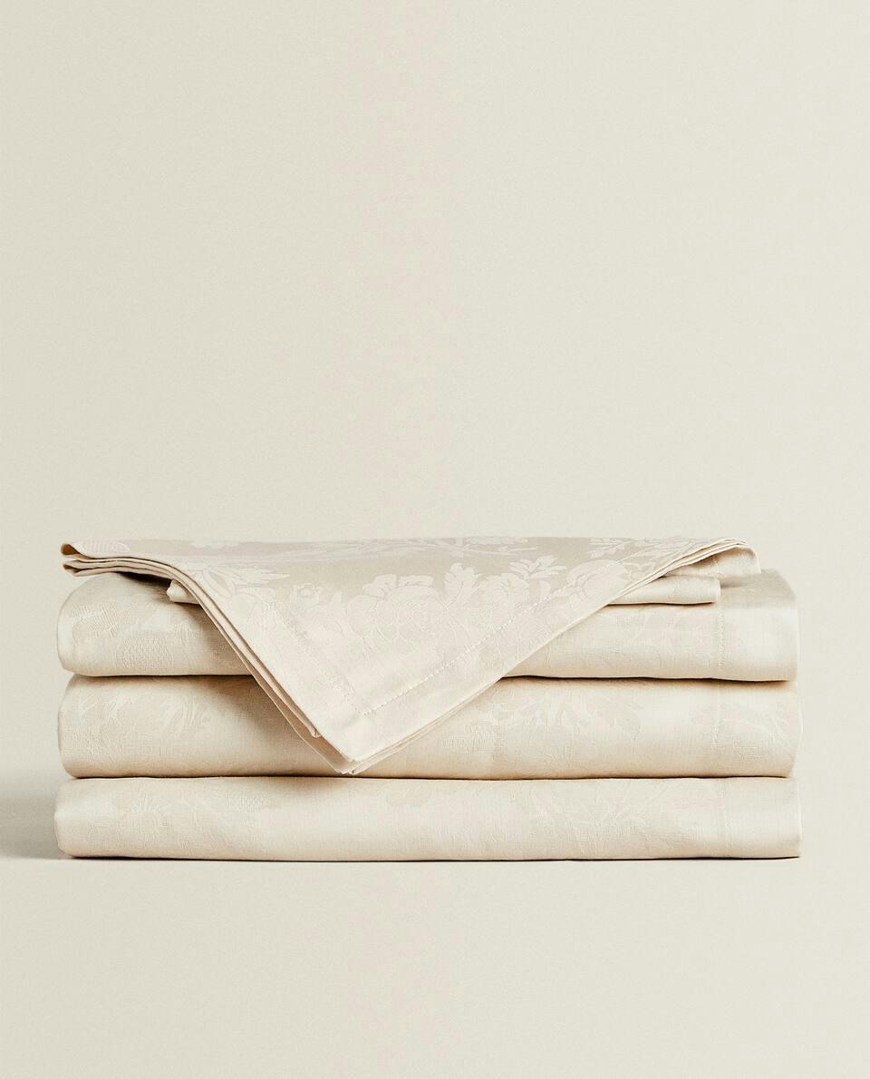 TOALHA DE MESA FLORAL JACQUARD