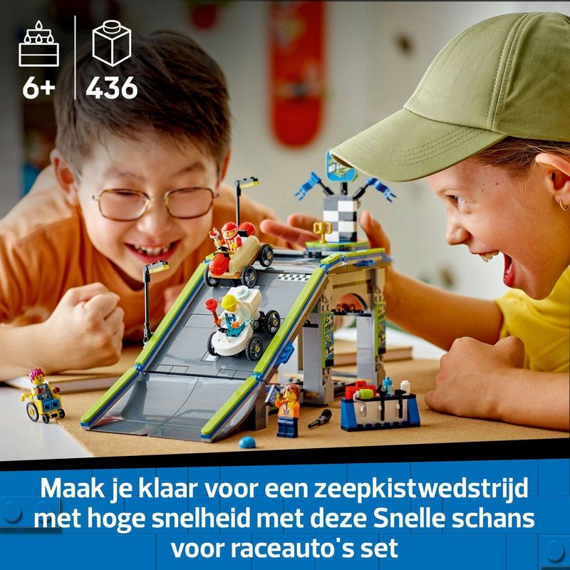LEGO - Snelle Schans - Speelgoed - Bouwbare Ramp - Racing met 2 Zeepkist Auto's en 4 Minifiguren