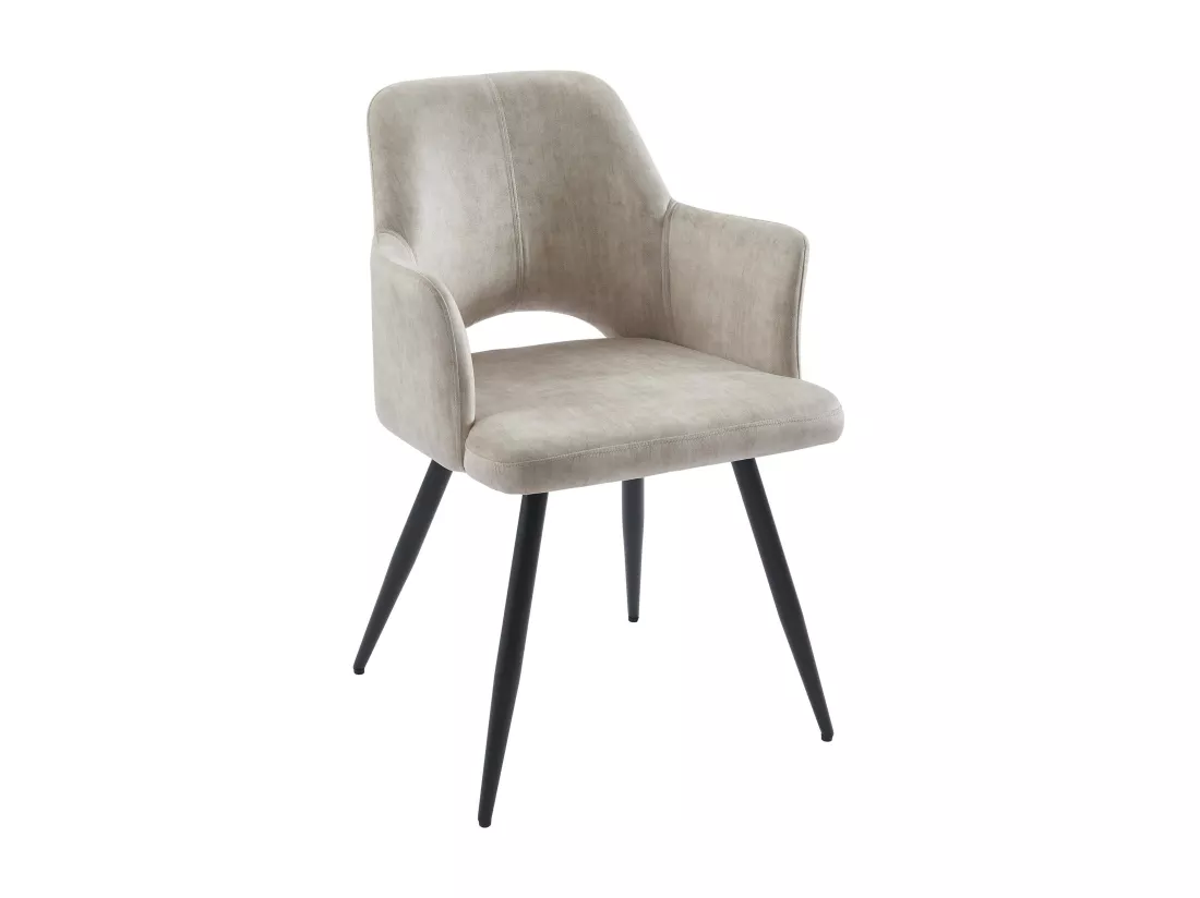 Lot de 2 chaises avec accoudoirs en tissu et métal noir - Beige - KADIJA