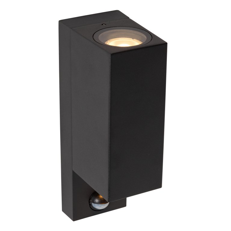 Lucide Zaro 2 wandlamp buiten met sensor IP65 vierkant zwart