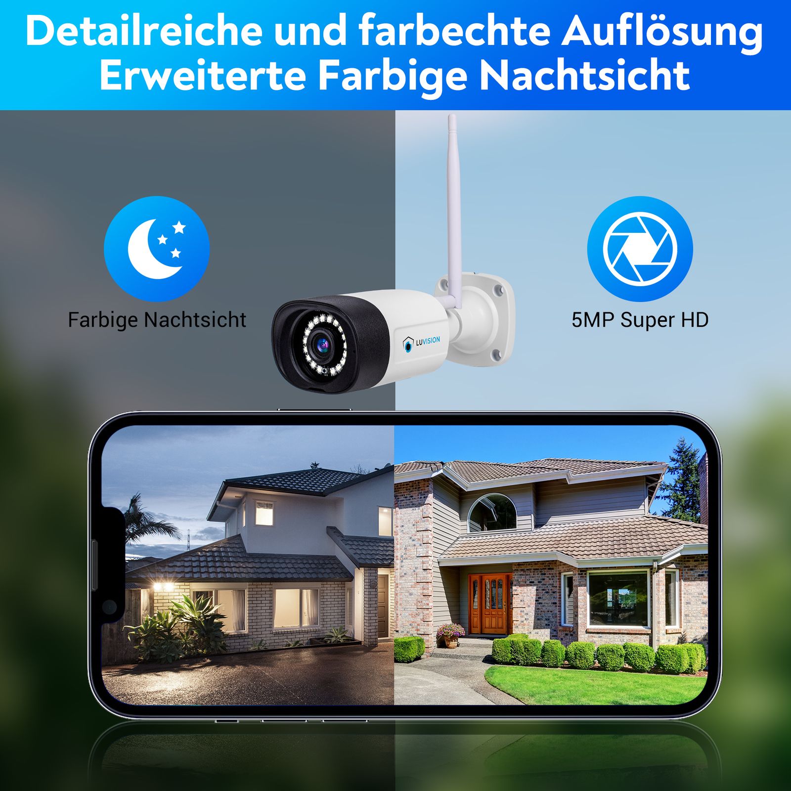 LUVISION Dual WLAN Funk Video Überwachungssystem 10 Kanal Mini NVR 5MP Überwachungskamera Set Mikrofon Cloud