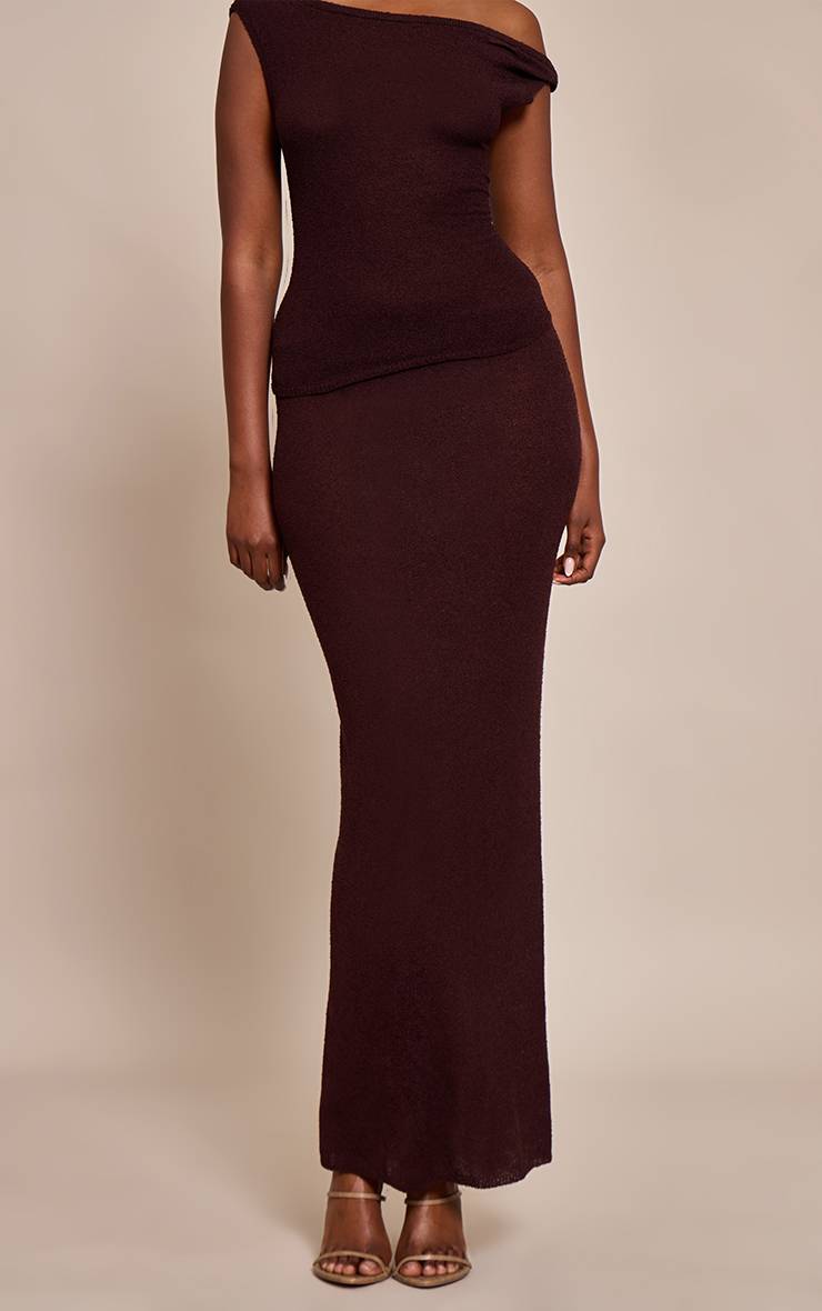 Chocolate Plum Jupe Longue En Maille Fine Effet Éponge