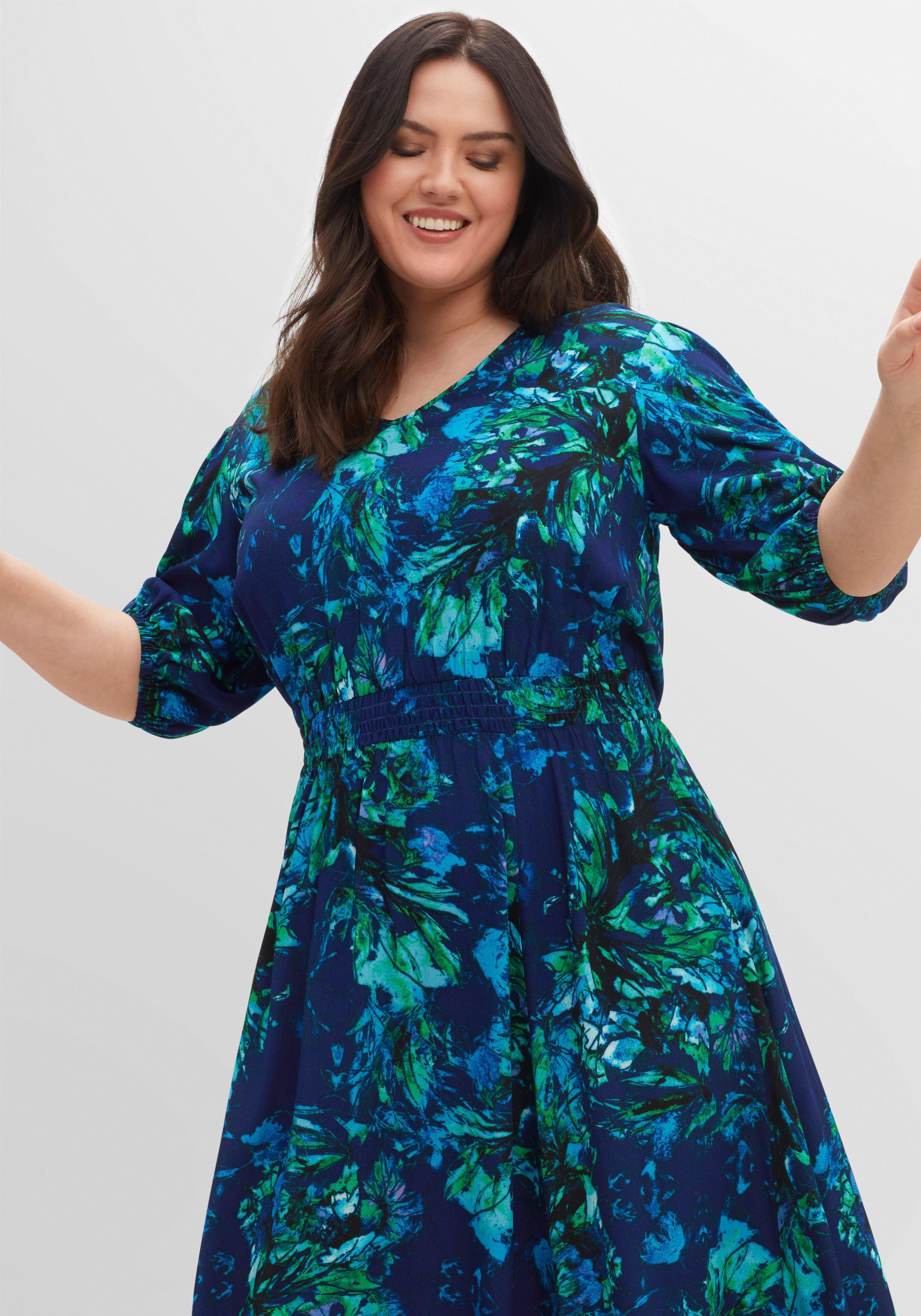 Maxikleid mit Blumendruck und Ballonärmeln