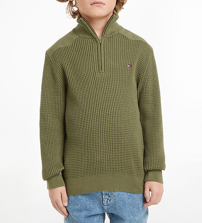 Tommy Hilfiger Bluse - Strick - Utility Half Zip - Utility Olive