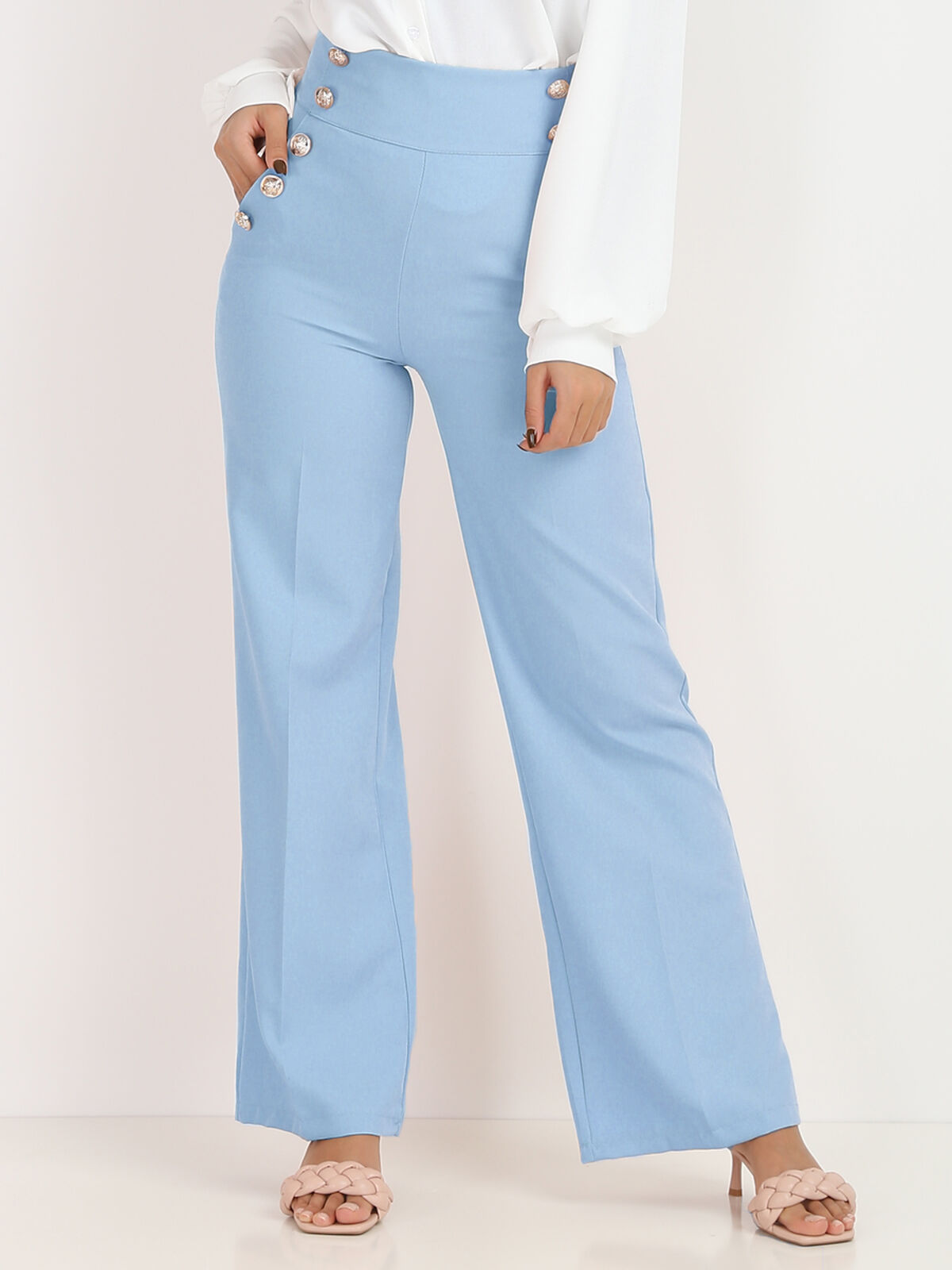 Pantalon palazzo style officier- Bleu clair