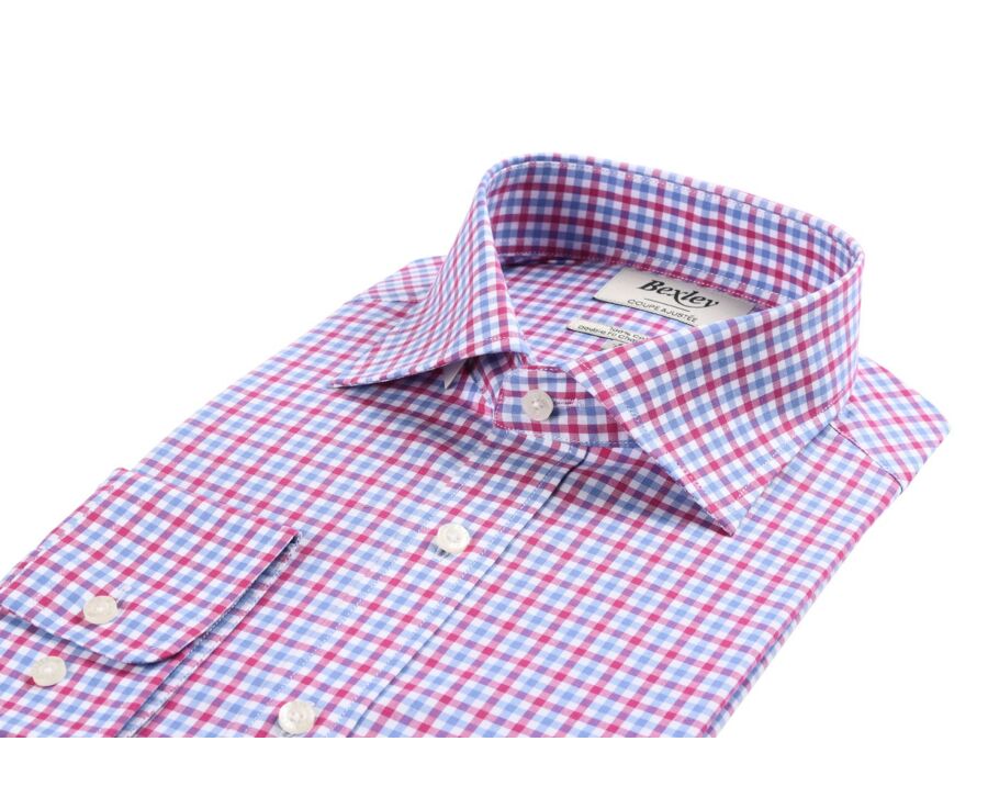 Chemise coton blanc à carreaux roses, bleus et blancs - RUGGERO