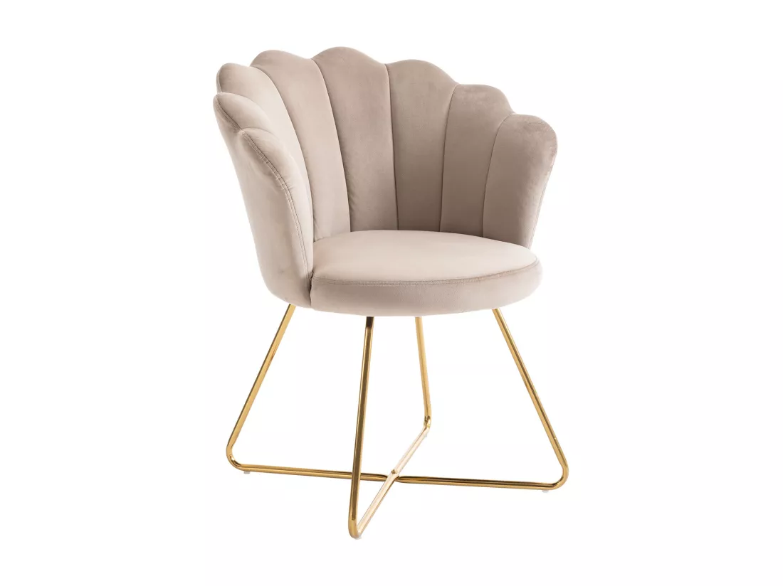 Lot de 2 chaises en velours et métal - Beige et doré - FIORI II