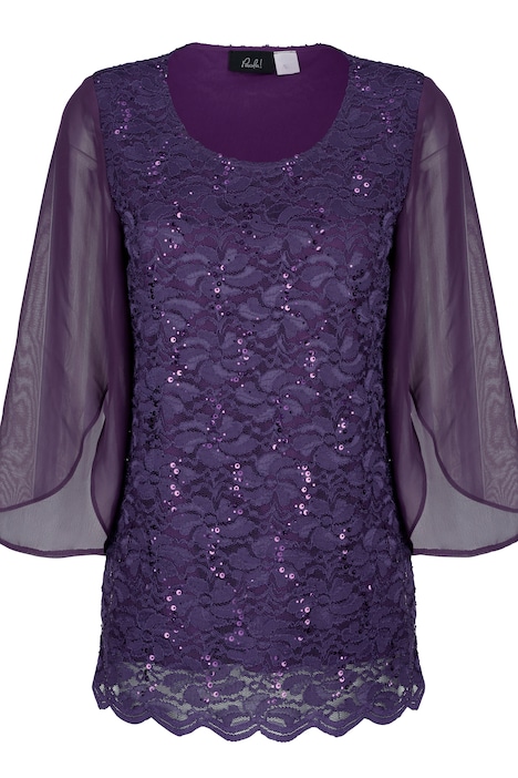 Shirt, gerader Straight Fit, Chiffon mit Pailletten, blickdichtes Top