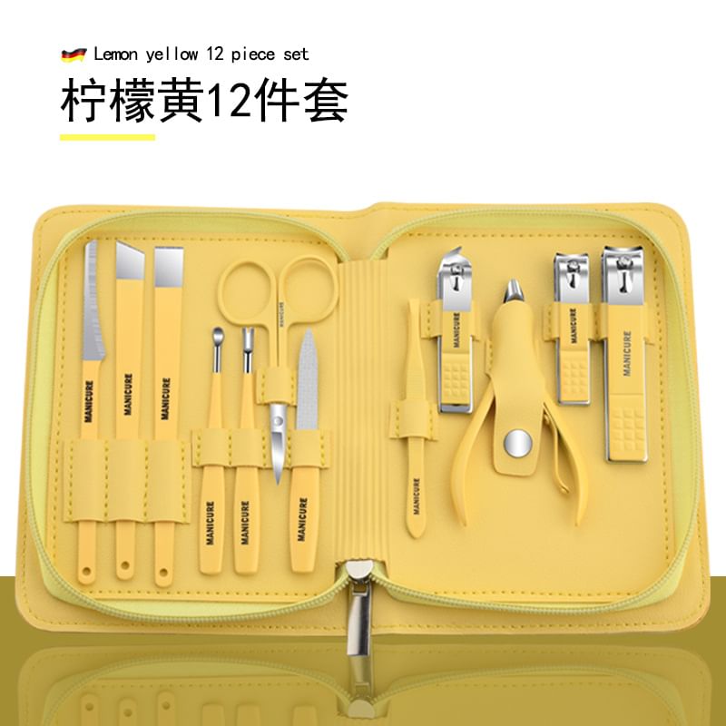 gracienorm - Set van 12: Manicureset van roestvrij staal + make-upschaar + oorstokje (verschillende ontwerpen)