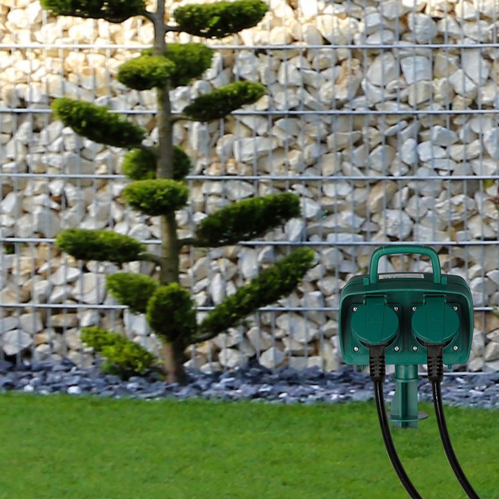 2-voudige tuinstopcontacten - Groen - IP44 - 3m kabel - Tuinpen