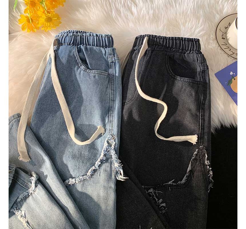 Whyessa - Rechte jeans met trekkoordtaille en sterrenapplicatie
