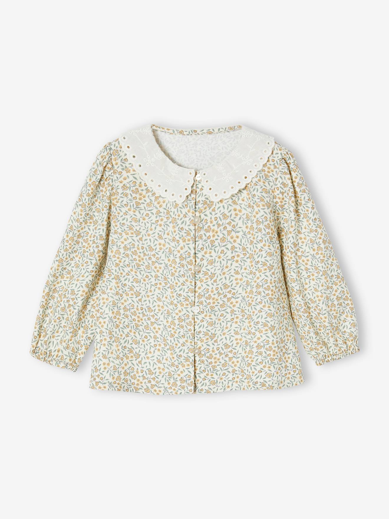 Blusa estampada com gola bordada para bebê na cor cru