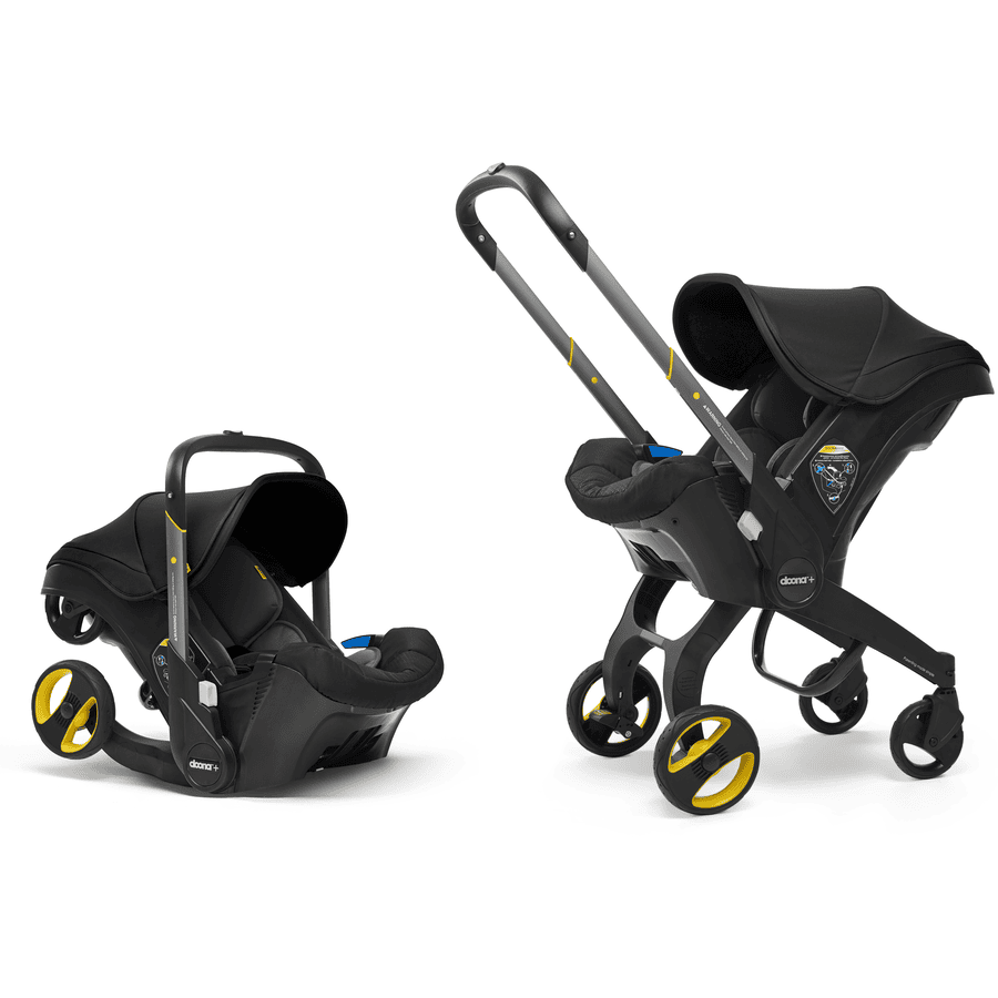 doona Babyschale Nitro Black  schwarz mit voll integriertem Fahrgestell, 2 in 1