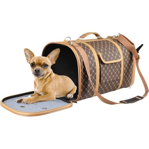 Bolsa de transporte para animais de estimação marrom em formato de carteira