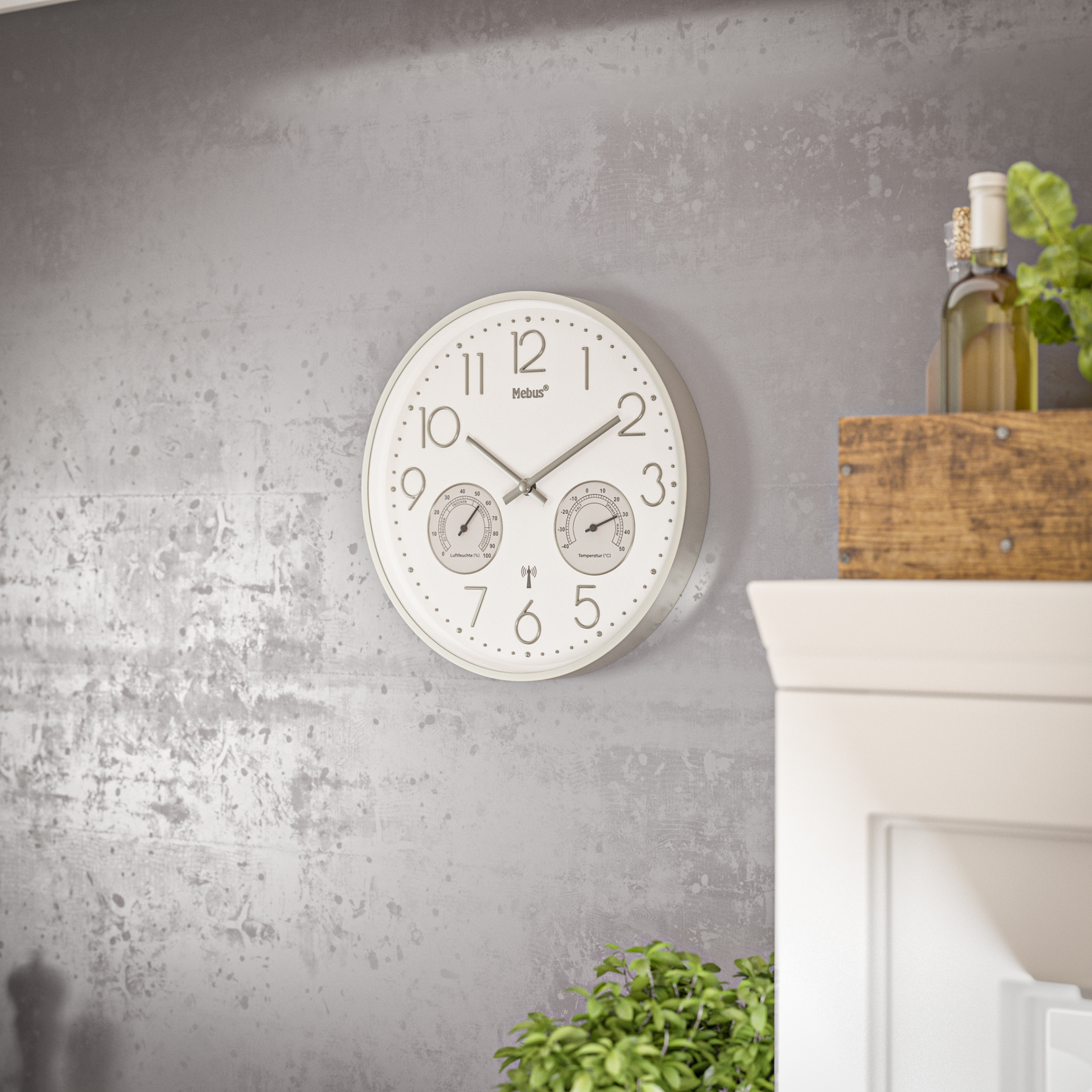 Funk-Wanduhr - silber - Thermo-/Hygrometer - Ø 30 cm