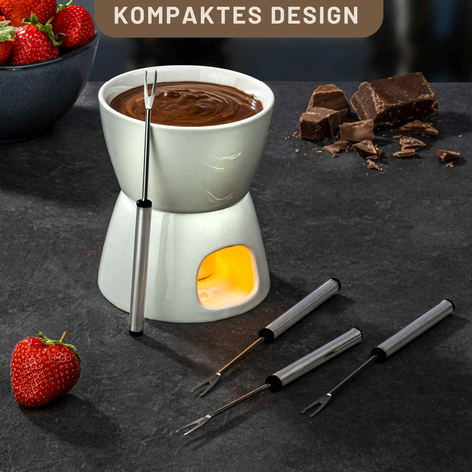 Schokoladen Fondue-Set aus Porzellan, 450 ml