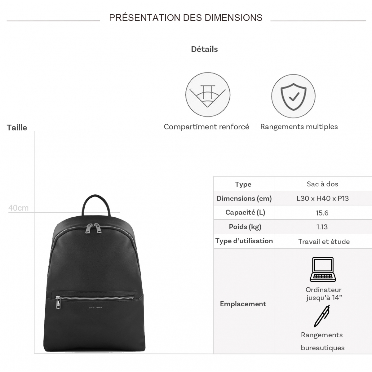 David Jones Sac à dos porte-ordinateur David Jones 14