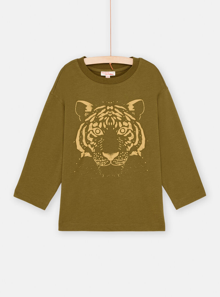 T-shirt kaki à motif tigre garçon