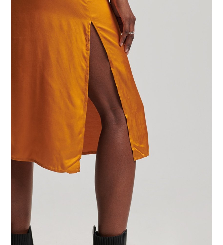 Vestido midi amarelo de cetim com alças da Superdry