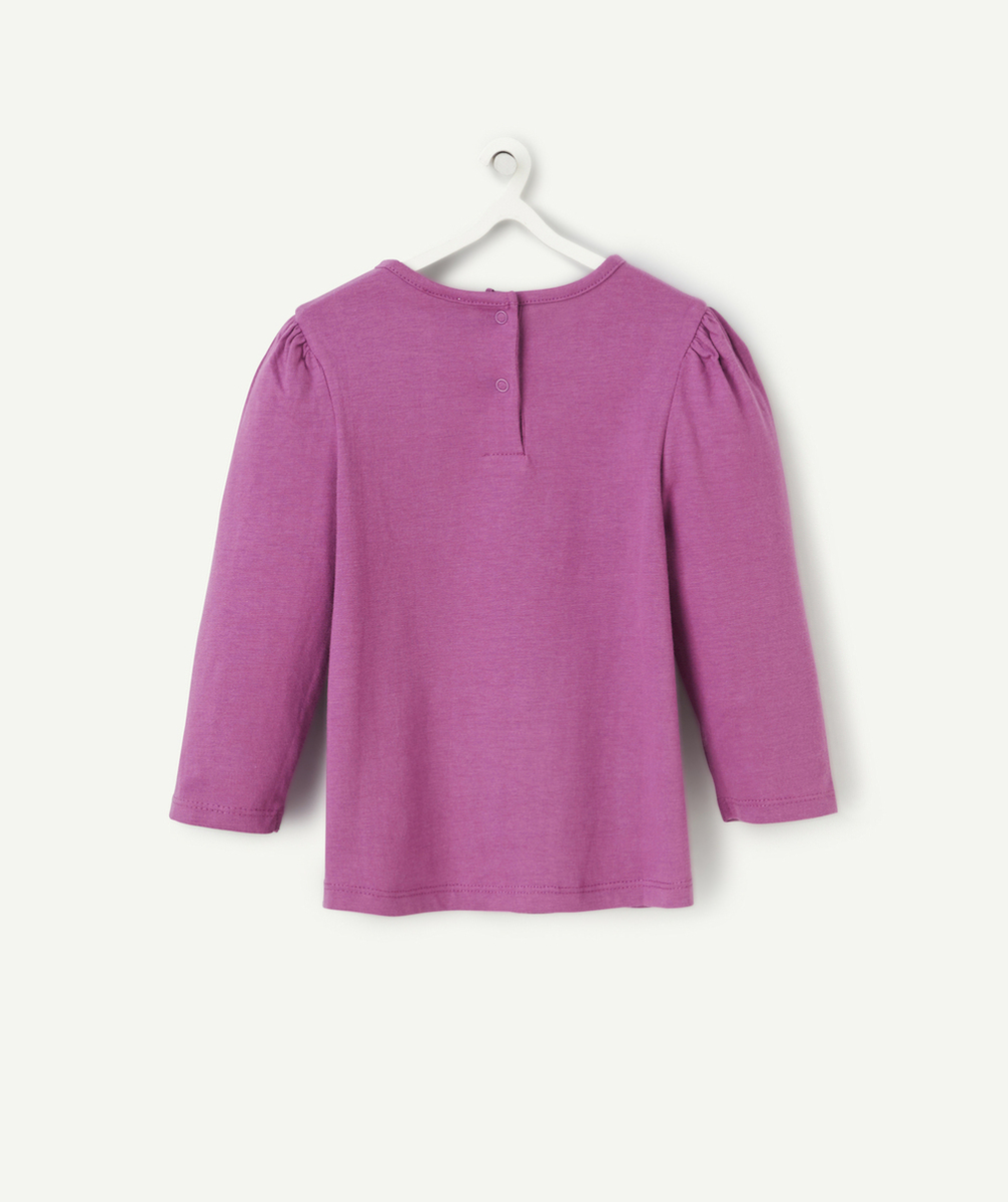 T-SHIRT MANCHES LONGUES EN COTON BIO VIOLET ET MESSAGE FLEURI