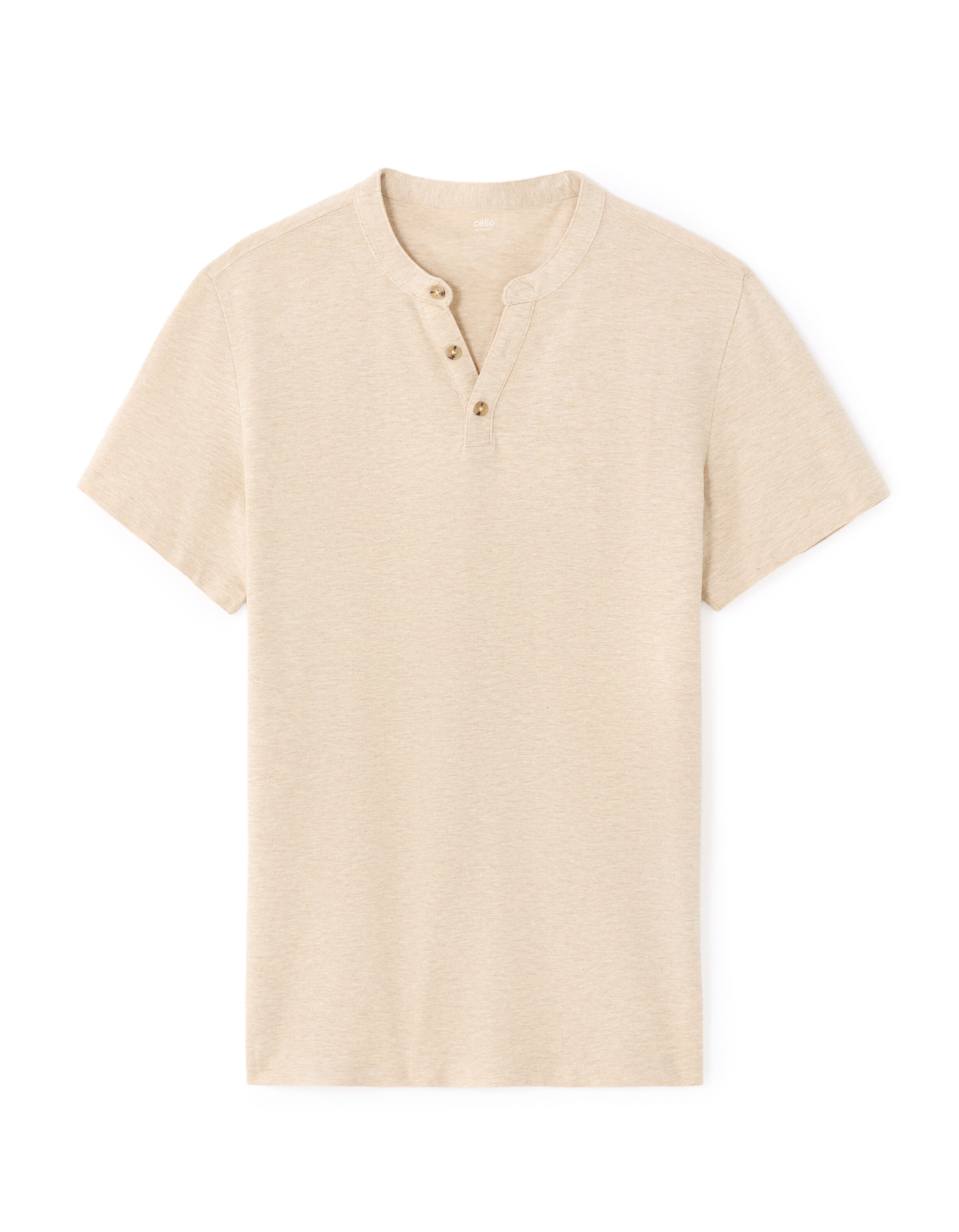 T-shirt regular col tunisien coton mélangé - beige