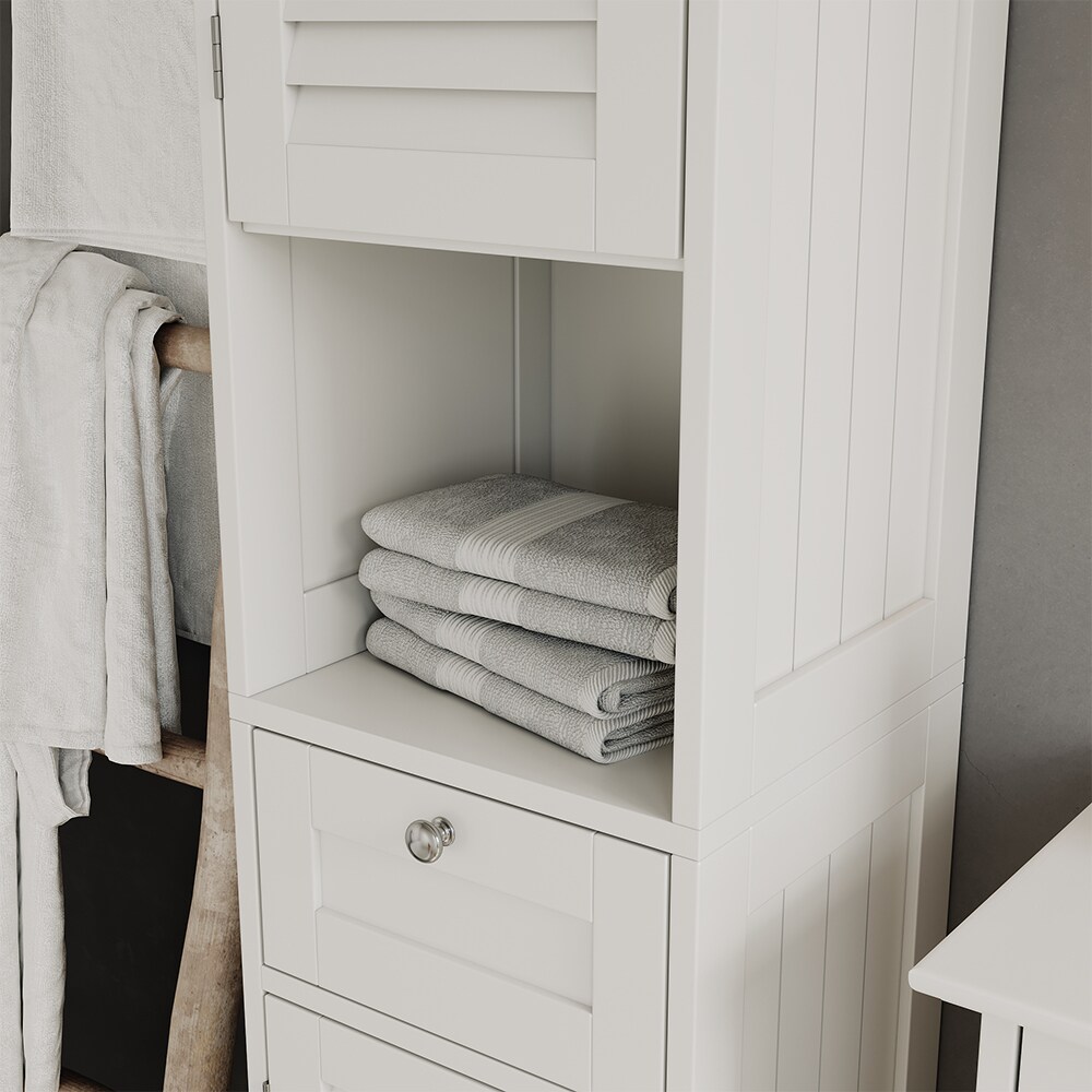 Vicco Hochschrank Riad, 32 x 170 cm, Weiß, 2 Türen, 1 Schublade, Badschrank, Badezimmer