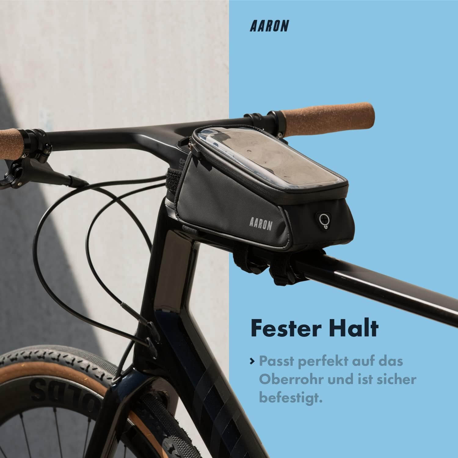 AARON Rahmentasche Fahrrad, Handytasche wasserdicht, Handyhalterung für den Rahmen