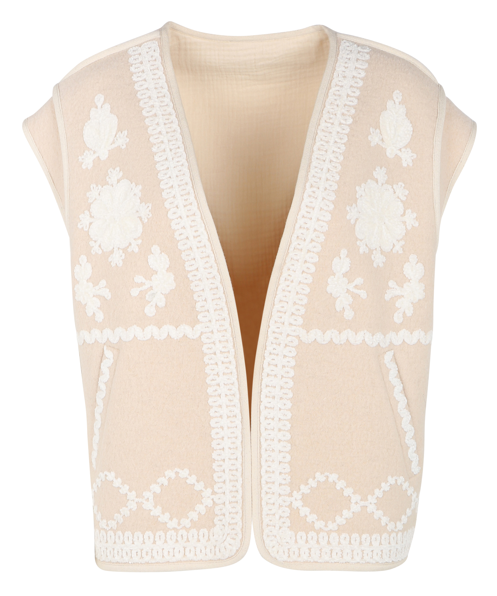 ANDREW - Veste brodée en laine | Beige