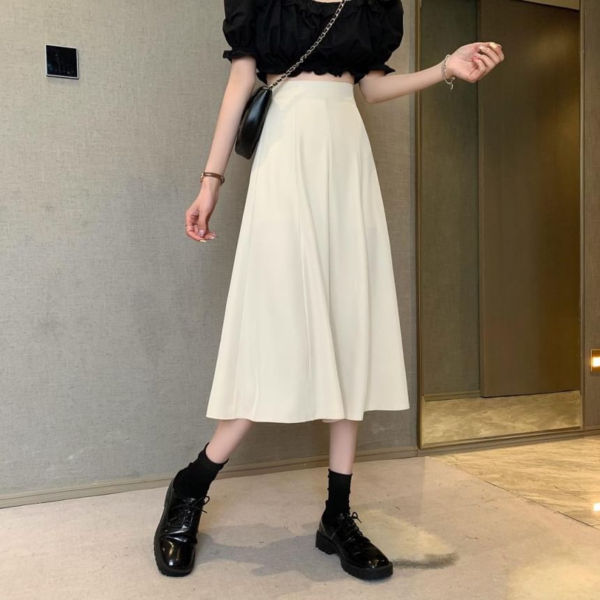 Sisyphi - Hoge taille effen midi A-lijn rok