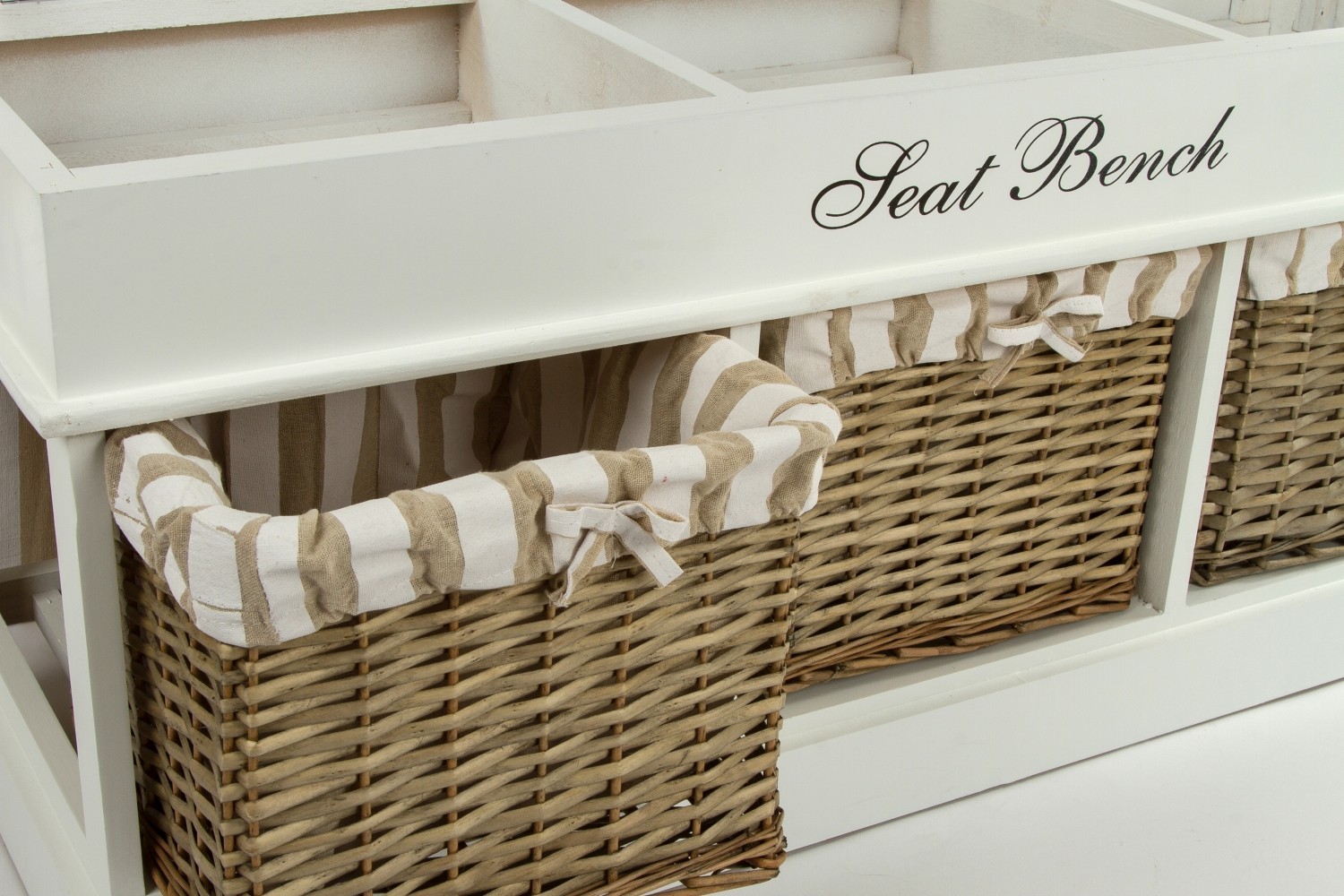 Sitzbank JOANA - weiß-beige - 3 Körbe