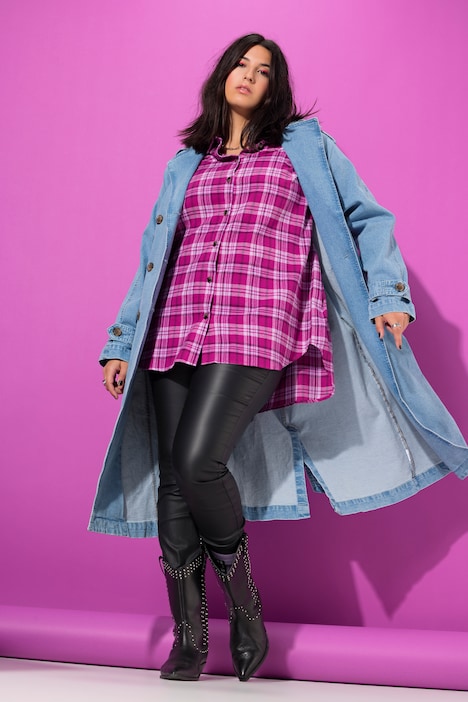 Jeans-Trenchcoat, A-Linie, Revers, Bindegürtel