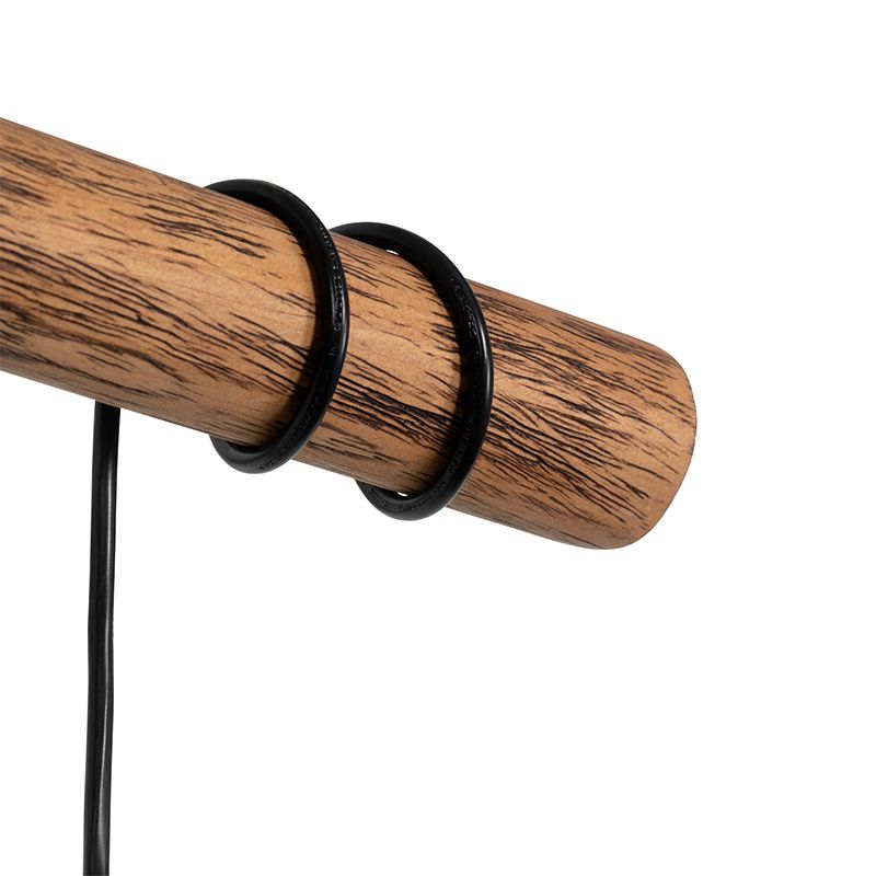 Landelijke hanglamp zwart met hout 4-lichts - Stronk