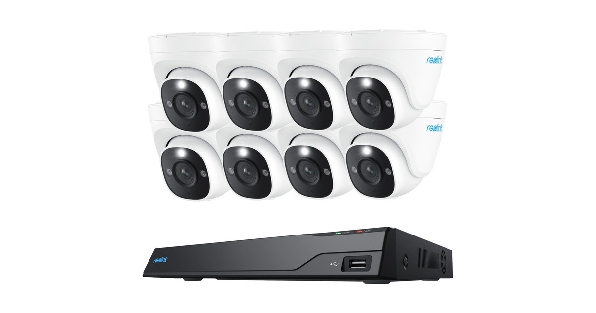 ReolinkNVS16-8MD8, slimme 8 MP PoE beveiligingscamera  (Wit/zwart, 8 stuks, 8 MP, PoE, 4 TB)