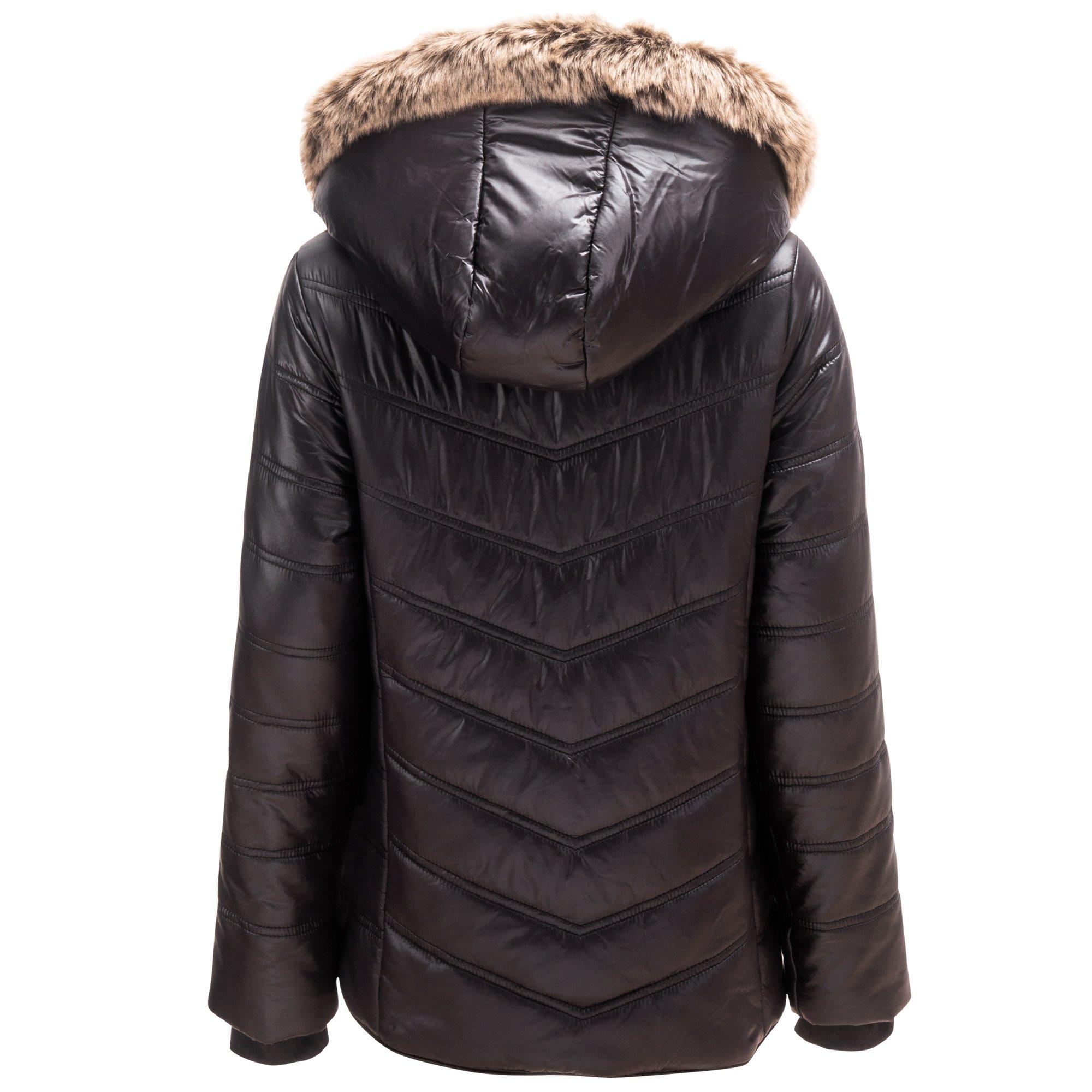 Firetrap Chic Junior Girls Luxe Bubble Jacket with Fur Trimmed Hood