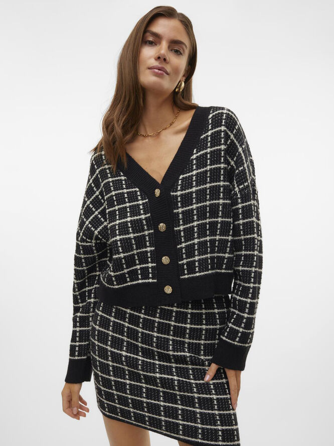 Vero Moda VMKIA LS V-NECK CROP CARDIGAN CO BO Black/w. birch