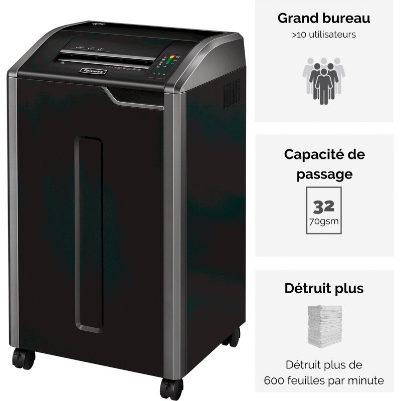 Destructeur Powershred Fellowes 425Ci - coupe croisée