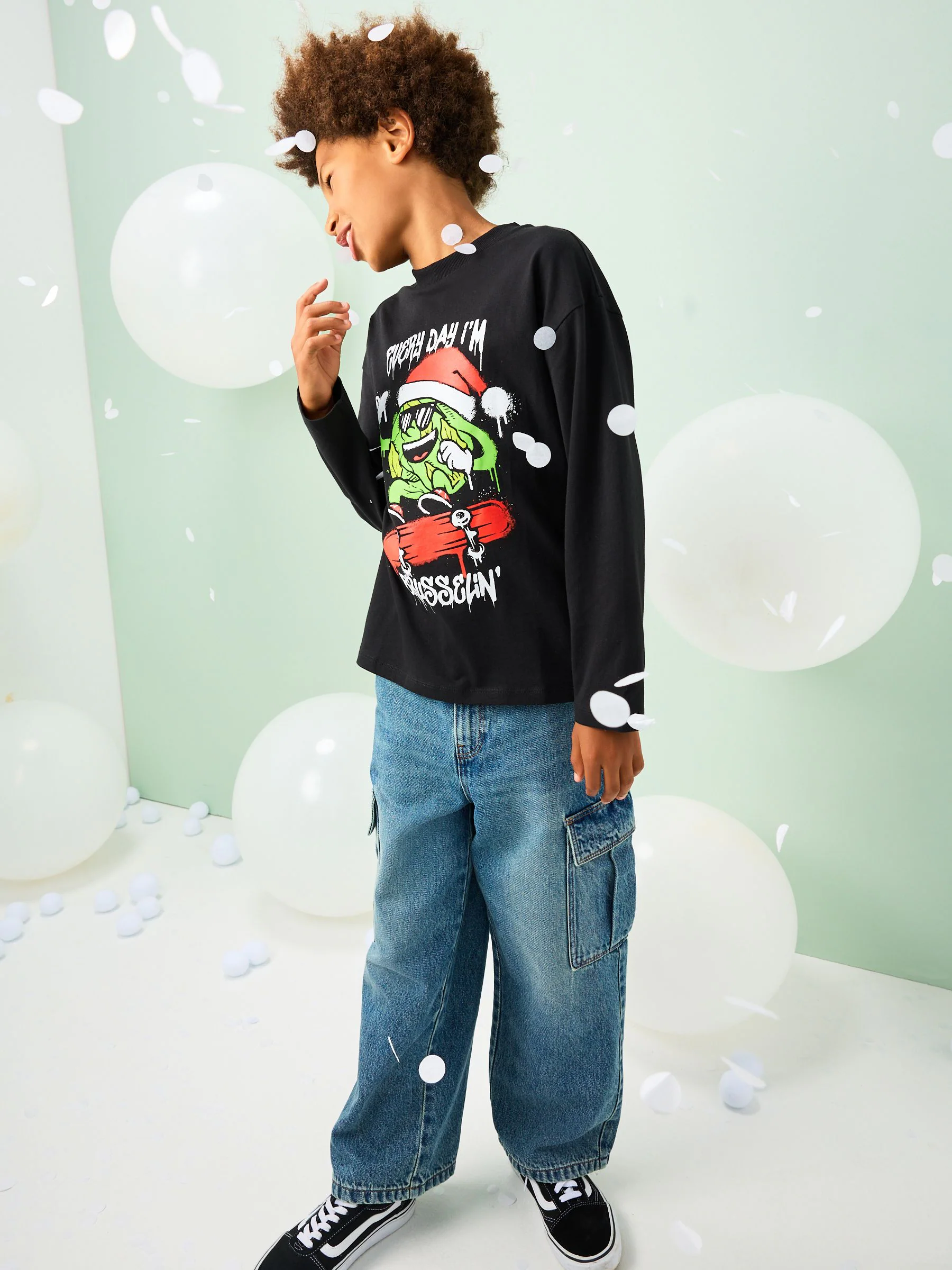 Zwart Graffiti Brussel - Kerstmis T-shirt met Lange mouwen (3-16jr)