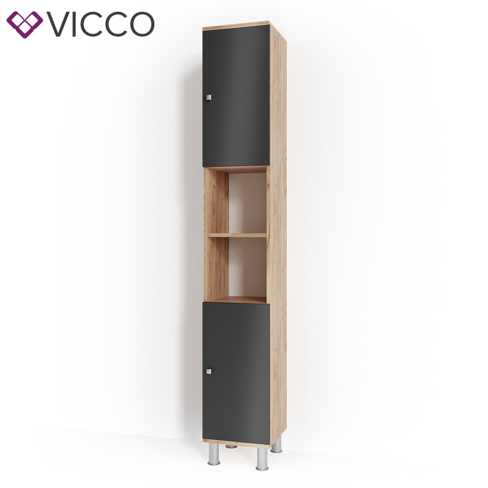 VICCO Badschrank FYNN 190 x 30 cm Eiche Anthrazit Badezimmerschrank Hochschrank