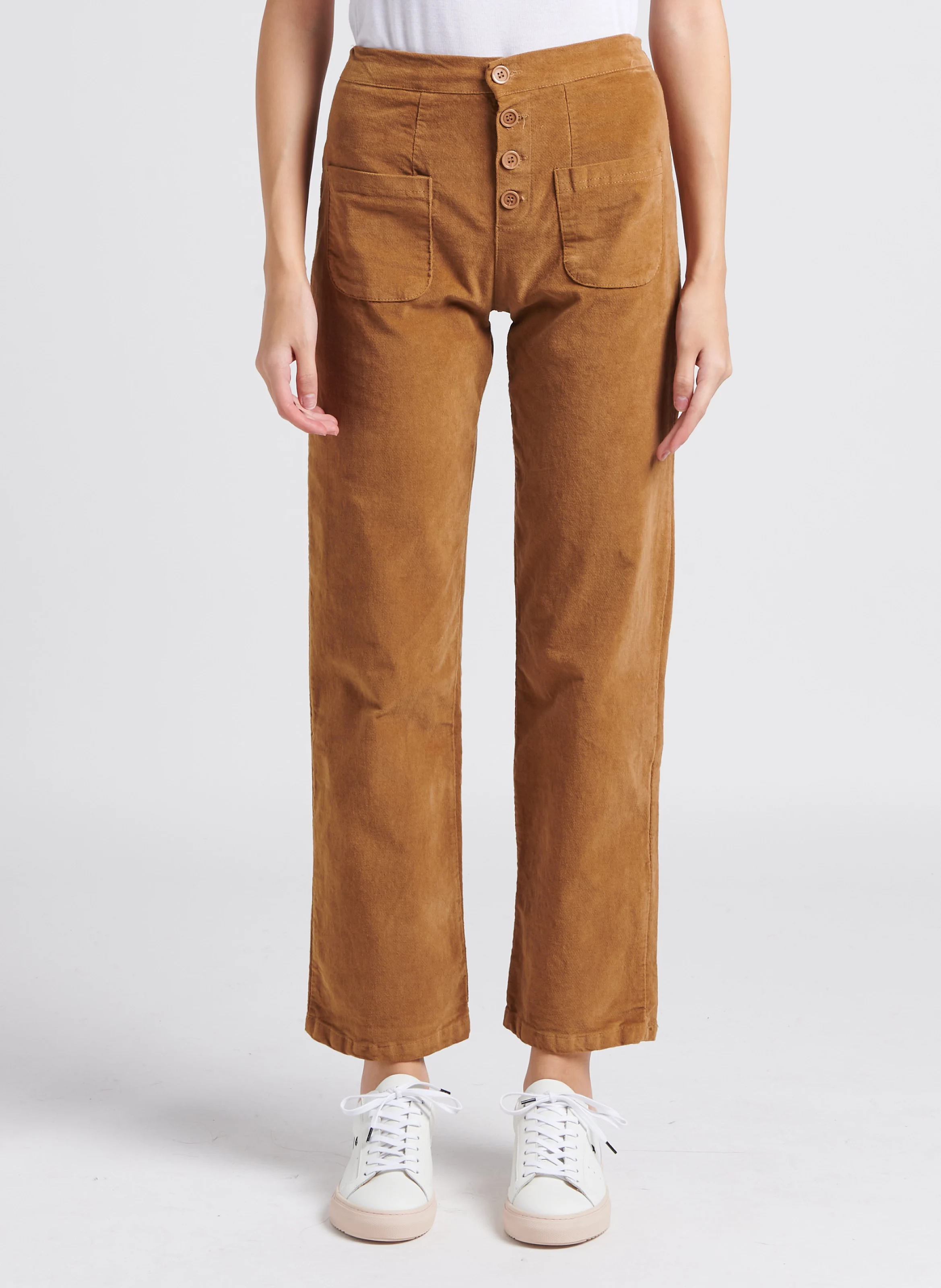 FLOW - Pantalon droit en coton mélangé| Marron