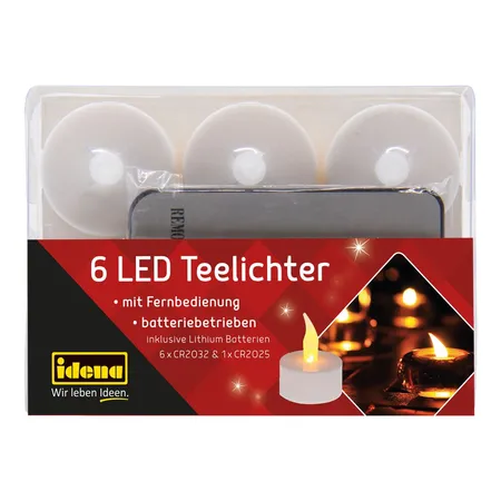 Idena 6 LED Teelichte mit Fernbedienung, elektrische Kerzen mit flackerndem Licht