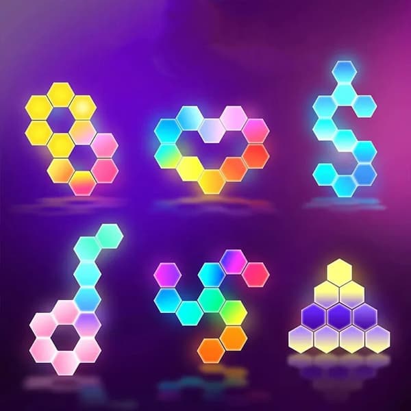 LED Veggbelysning Hexagon / Honeycomb / Quantum med fjernkontroll - 6 Moduler