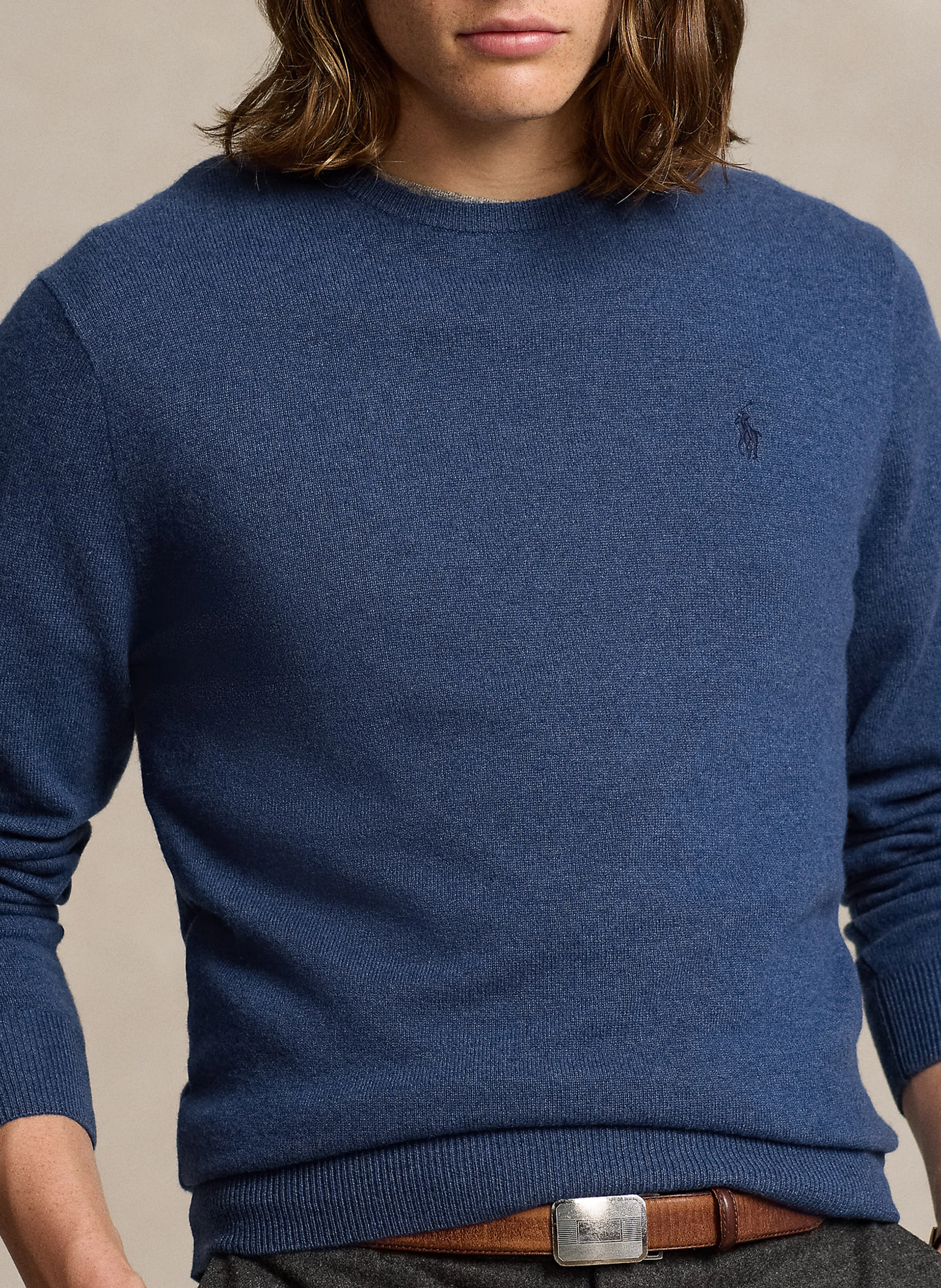 Pull col rond en laine | Bleu