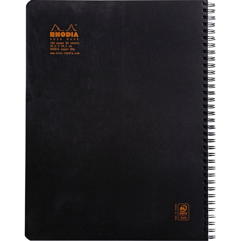 Cahier spirale Rhodia Classic Notebook 22,5 x 29,7 cm noir 5 x 5 avec marge et cadre en-tête -160 pages